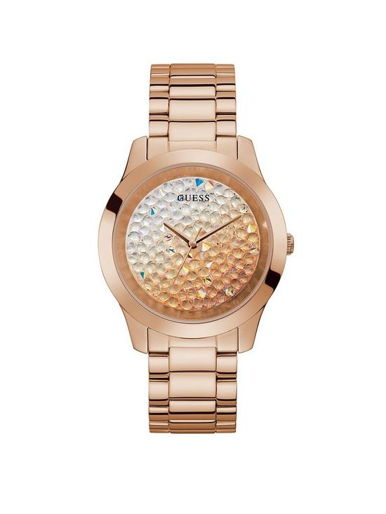 front image of guess-crush-rose-gold-bracelet-watch
