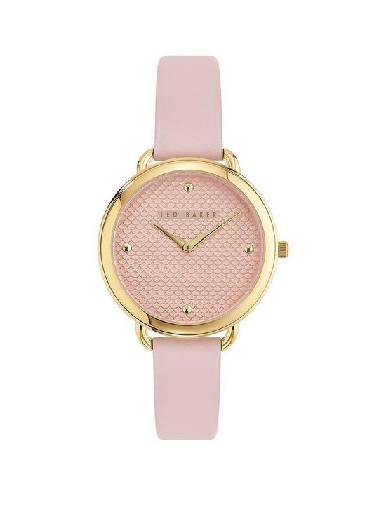 front image of ted-baker-hettie-gold-dial-pink-leather-strap-watch