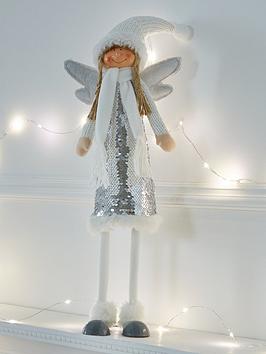 festive-64nbspcm-standing-silver-and-white-sequin-angel-christmas-decoration