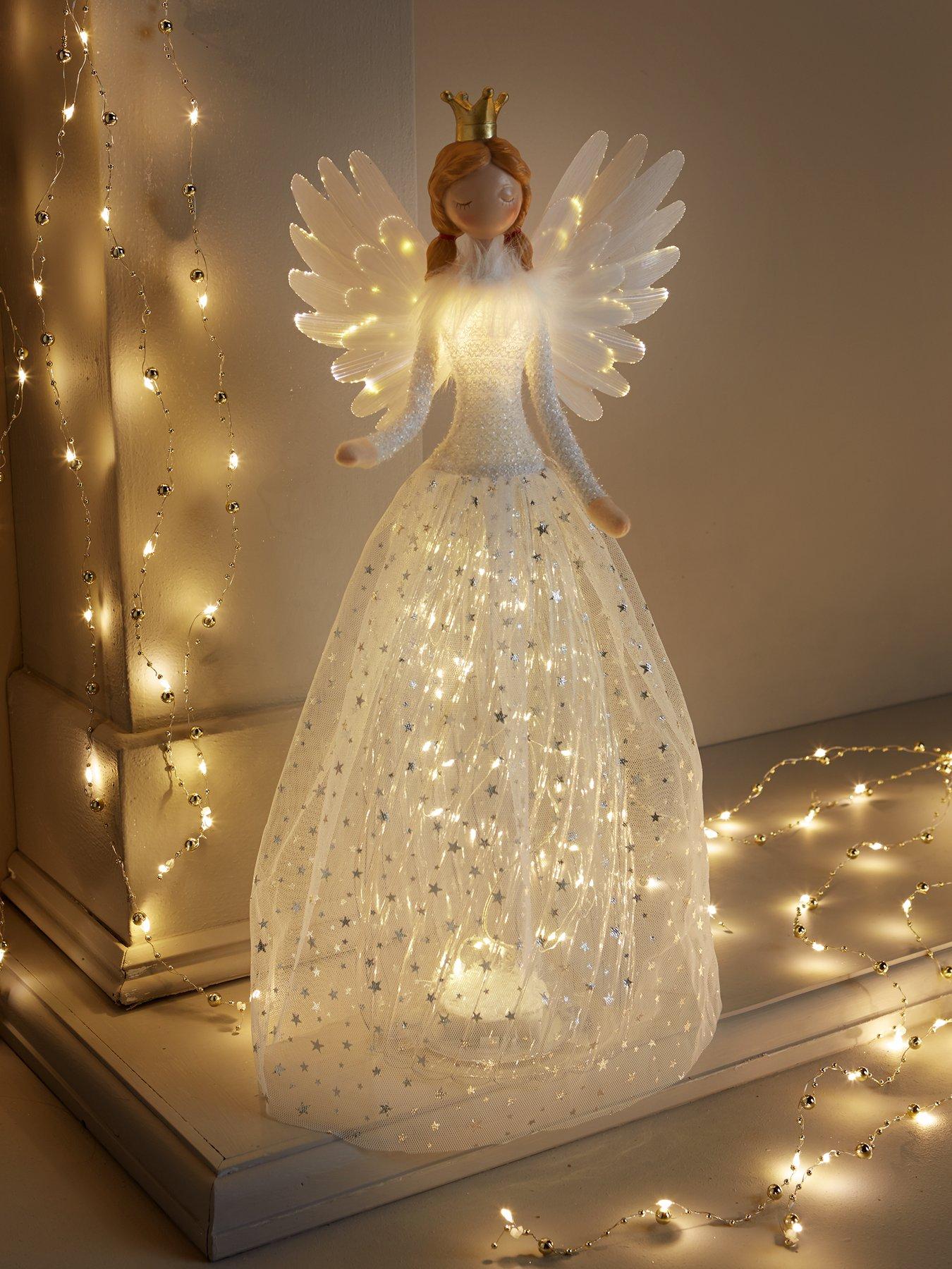 Image 1 of 5 of Festive 50 cm&nbsp;White Angel with Light Up Dress Christmas Decoration