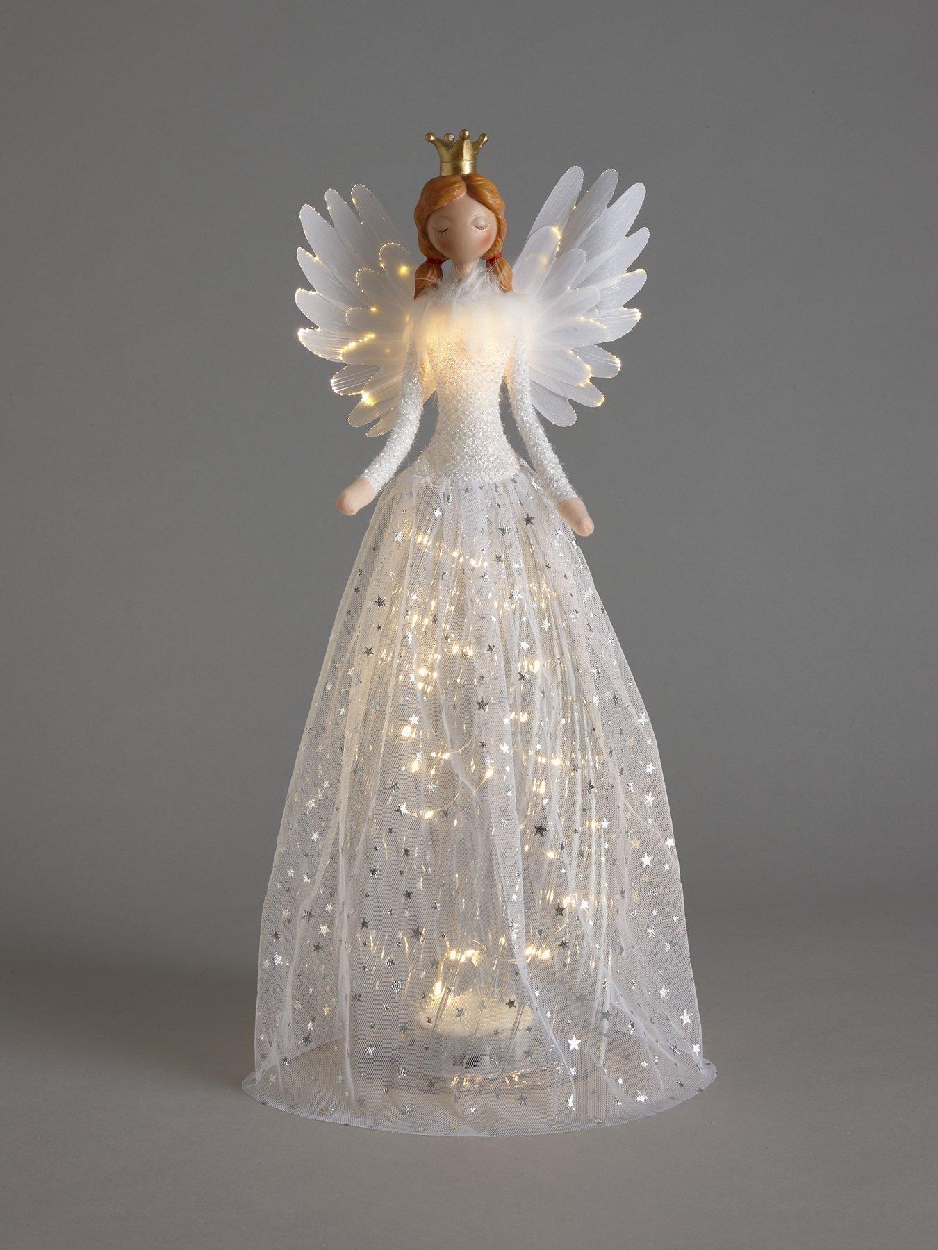 Image 2 of 5 of Festive 50 cm&nbsp;White Angel with Light Up Dress Christmas Decoration