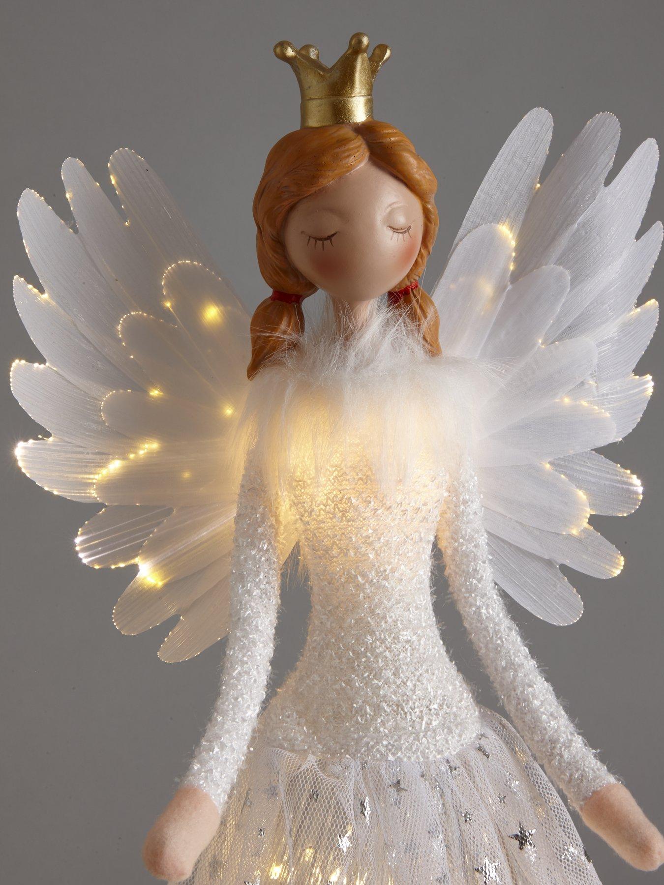 Image 3 of 5 of Festive 50 cm&nbsp;White Angel with Light Up Dress Christmas Decoration
