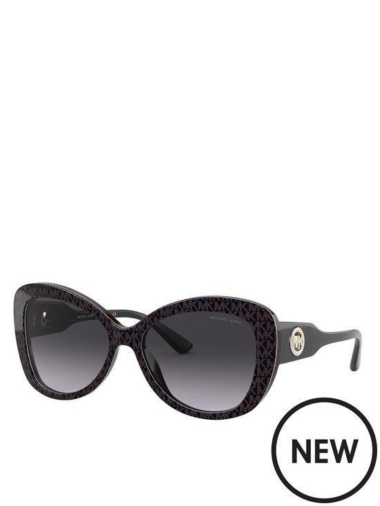 stillFront image of michael-kors-oval-sunglasses-dark-brown-mk-jacquard-logo