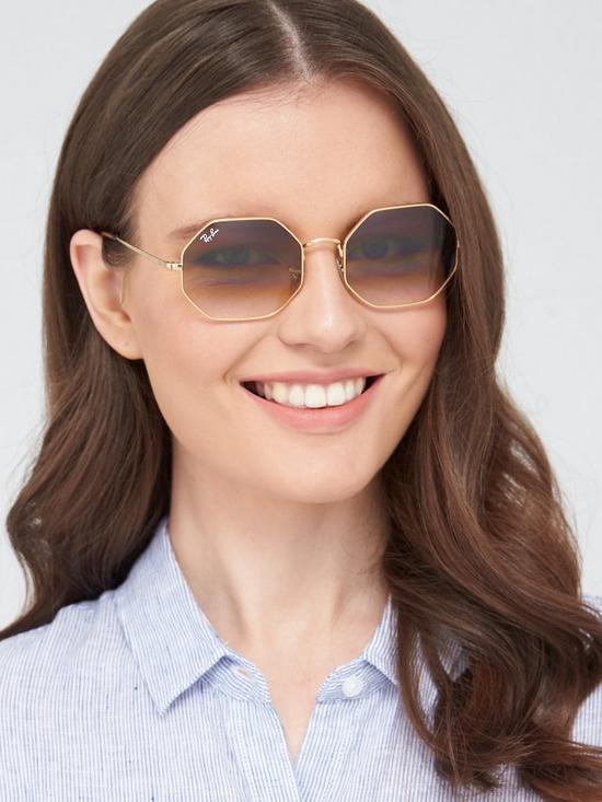 front image of ray-ban-hexaganol-sunglasses-gold