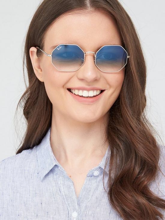 front image of ray-ban-hexaganol-sunglasses-silver