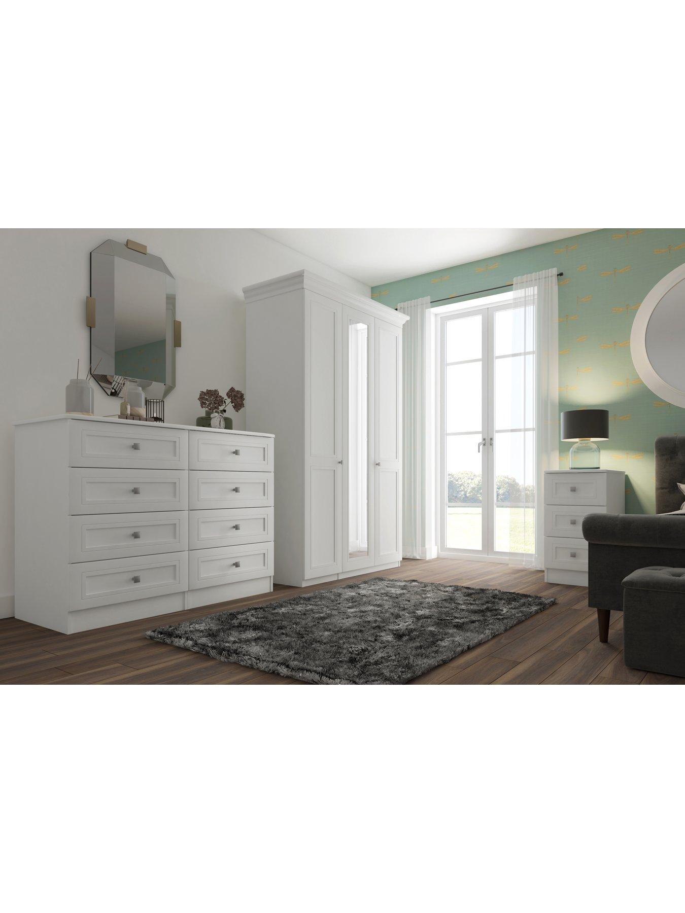 stillFront image of harris-4-piece-part-assembled-package-3-door-mirrored-wardrobe-5-drawer-chest-and-2-bedside-chests