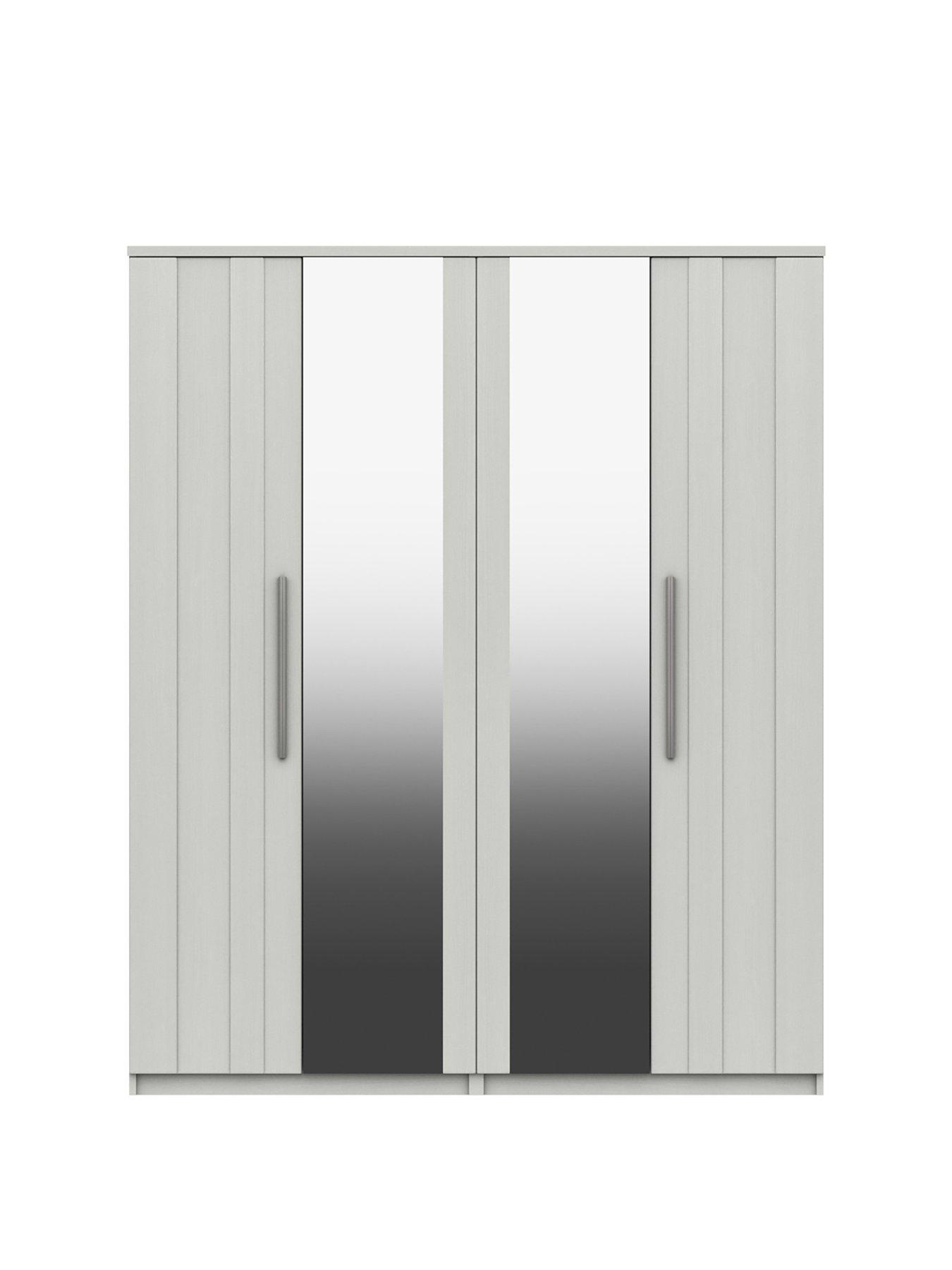 One Call Taylor Part Assembled 4 Door Mirrored Wardrobe