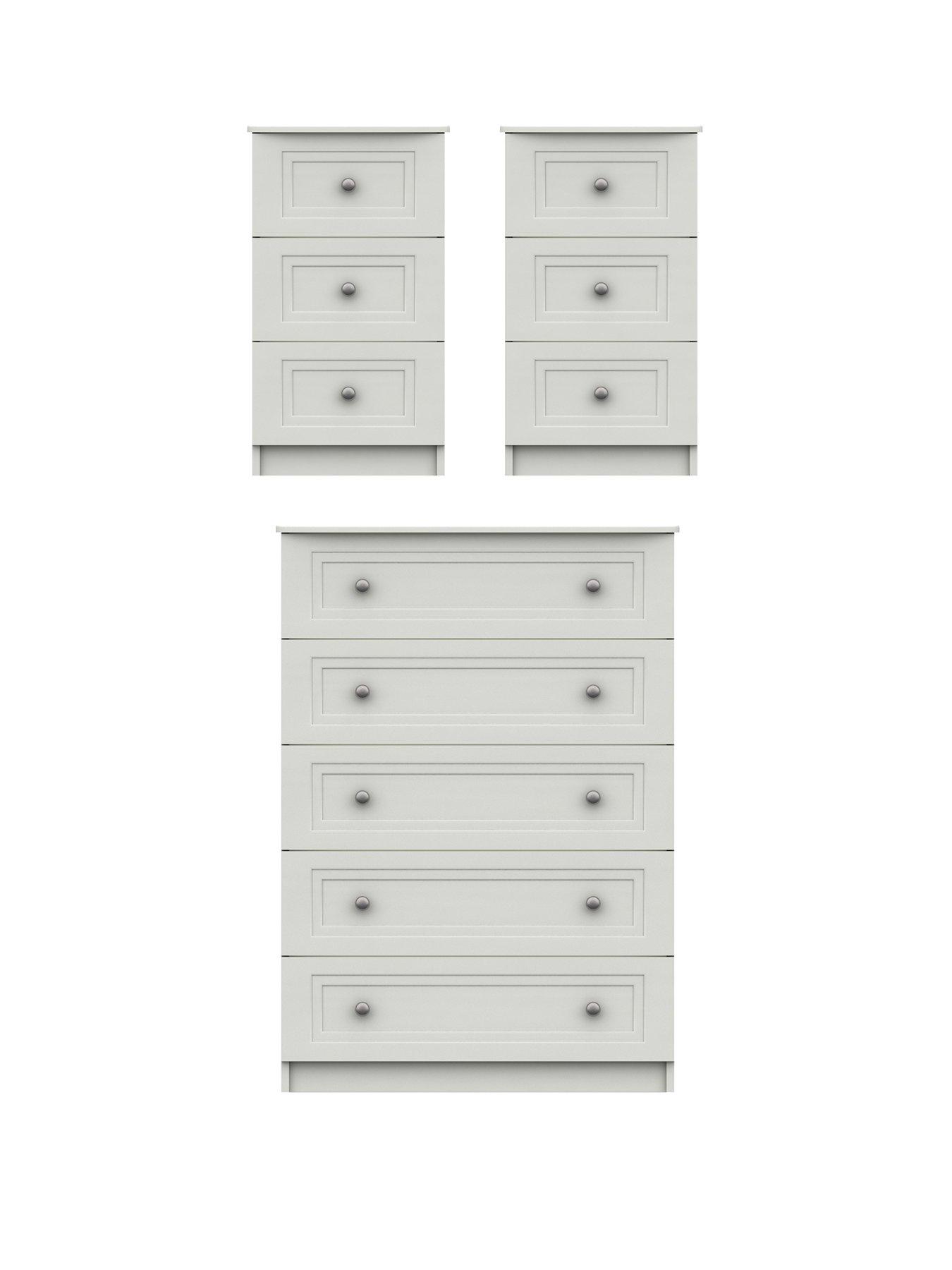 One Call Reid 3 Piece Ready Assembled Package - 5 Drawer Chest and 2 Bedside Cabinets