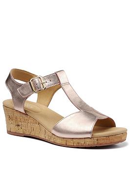 Hotter Hotter Martinique Wide Fit Wedge Heeled T-Bar Sandals - Rose Gold Picture