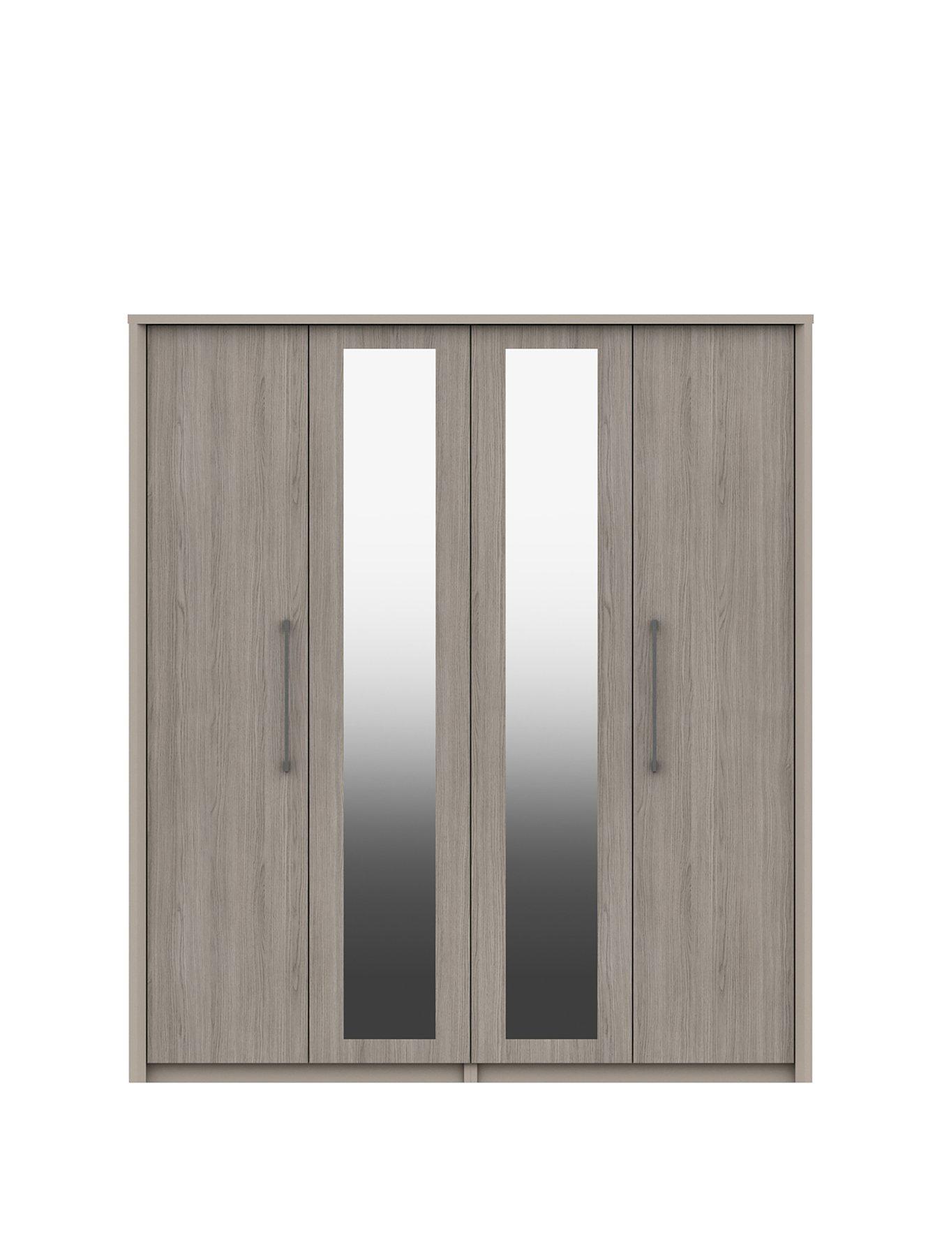 One Call Smyth Part Assembled 4 Door Mirrored Wardrobe