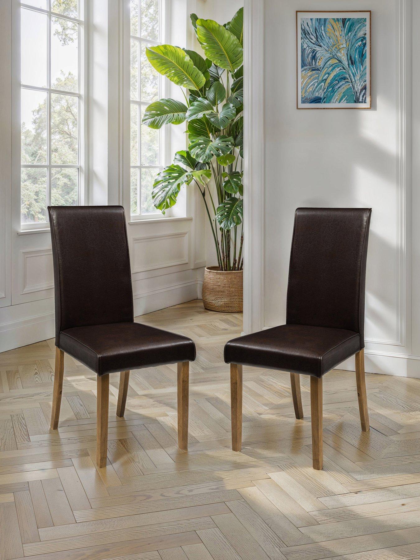 undefined Pair of Hudson Faux Leather Dining Chairs - Brown