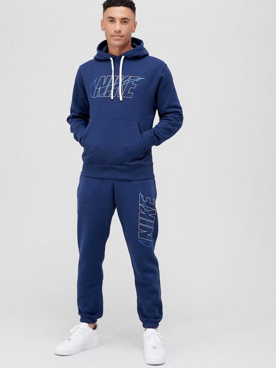 front image of nike-sportswear-hooded-fleece-tracksuit-navy