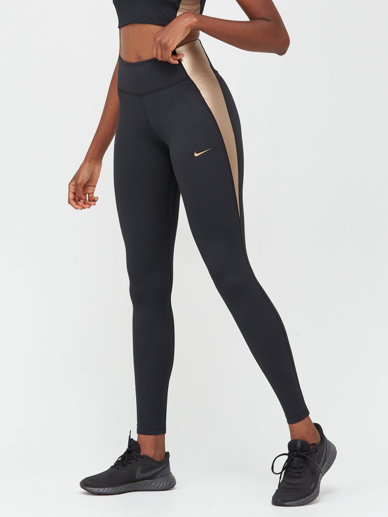 nike black and gold tights