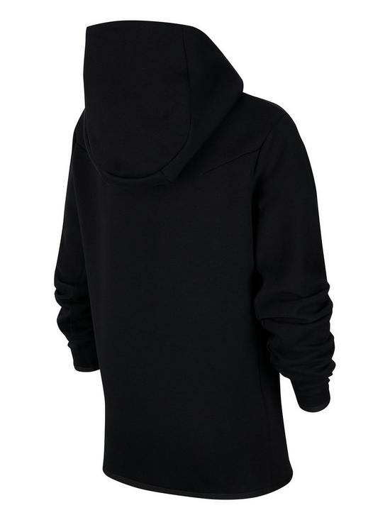 back image of nike-older-boys-tech-fleece-full-zip-hoodie-black