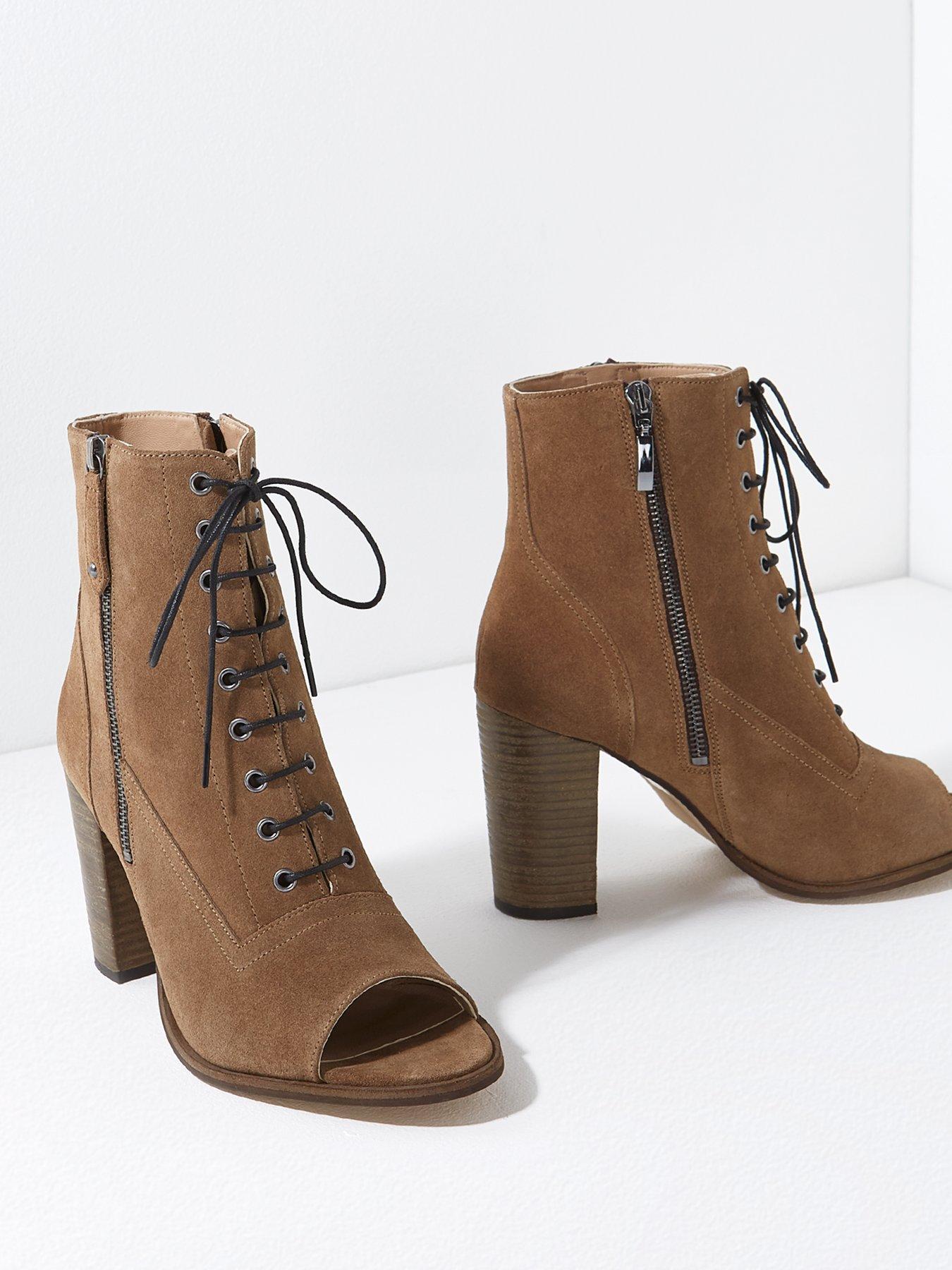 khaki peep toe boots