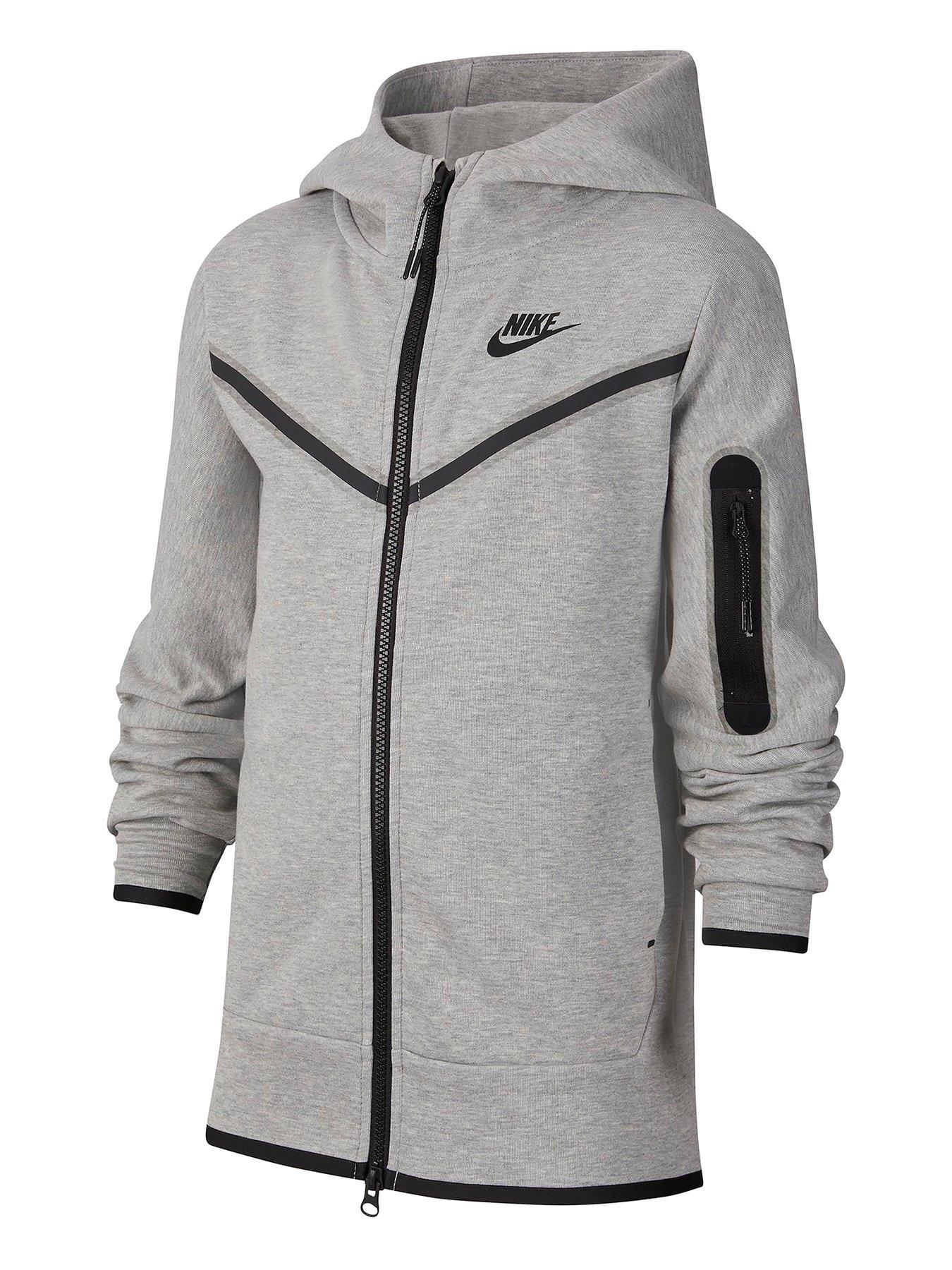Nike Older Boys Tech Fleece Full Zip Hoodie - Grey Black | littlewoods.com