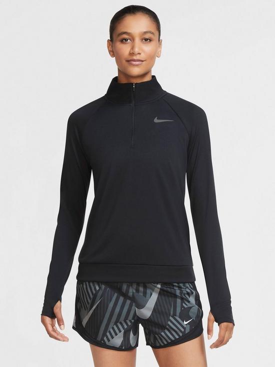 front image of nike-running-long-sleeve-zip-pacer-top-black