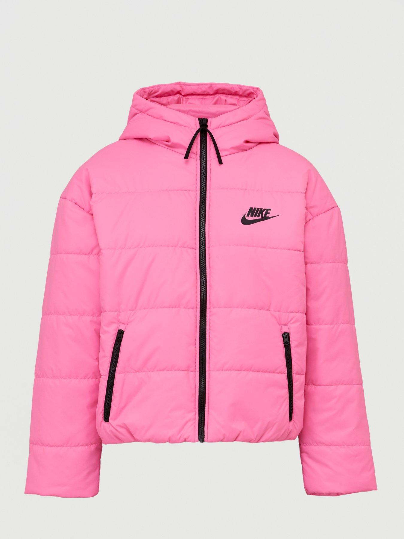 nike padded jacket with back swoosh in pink