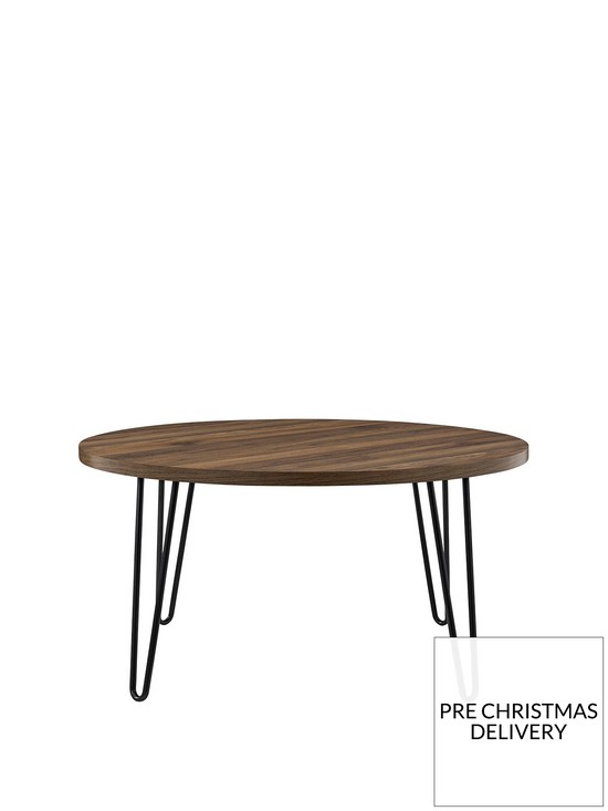 front image of owen-round-coffee-table-walnut-effect