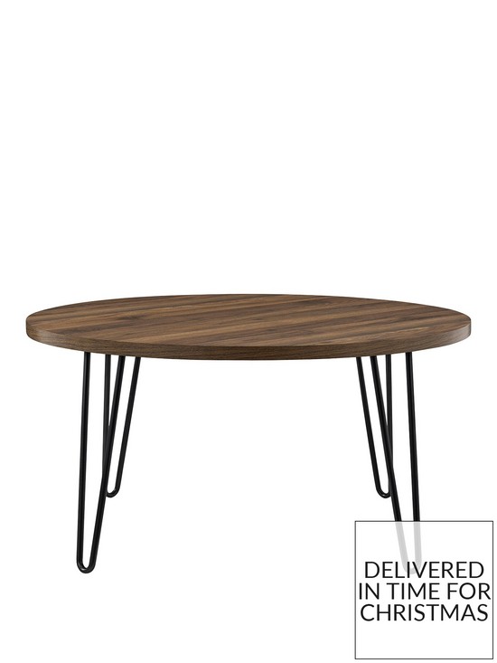 stillFront image of dorel-home-owen-round-coffee-table-walnut-effect