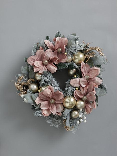 frosted-rose-pre-lit-magnolia-wreath
