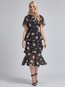 Dorothy Perkins Dorothy Perkins Floral Angel Sleeved Tiered Midi Dress -  ... Picture