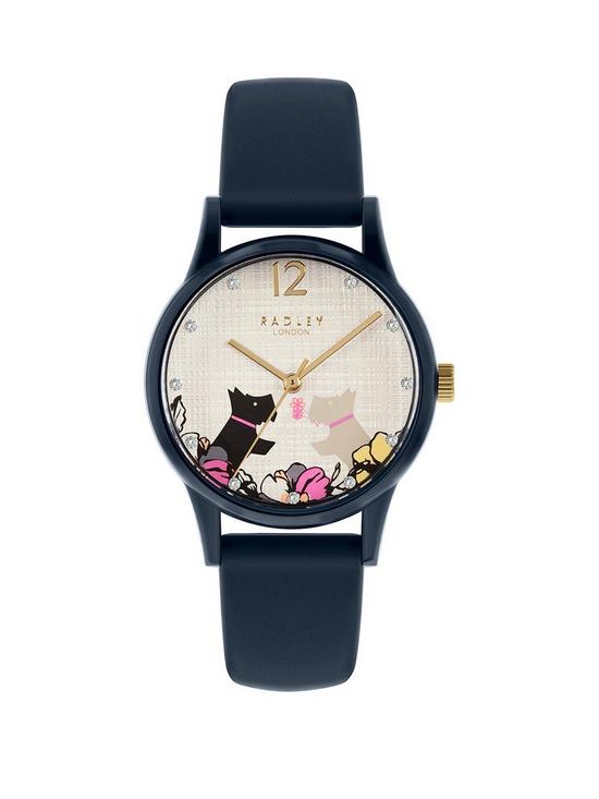 front image of radley-ry2983-say-it-with-flowers-dial-navy-silicone-strap-ladies-watch