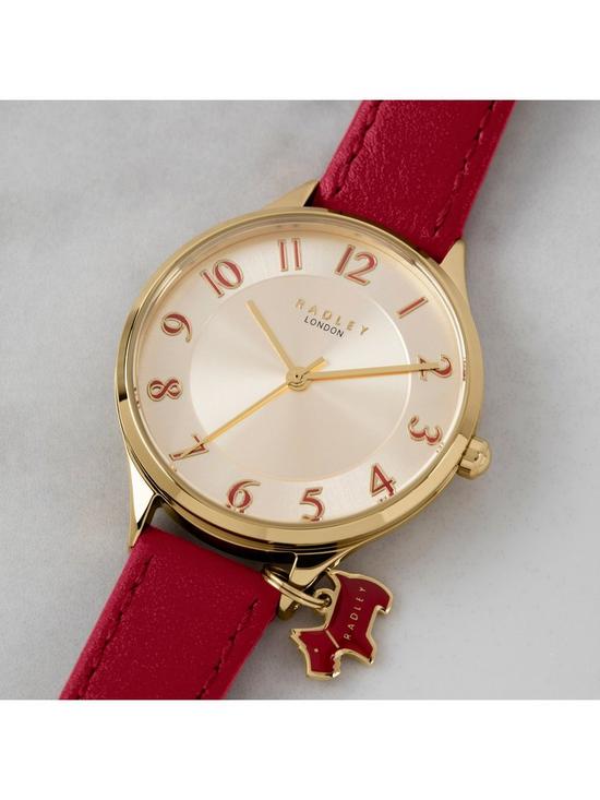 back image of radley-ry2968-gold-and-red-detail-charm-dial-red-leather-strap-ladies-watch