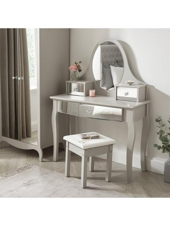 stillFront image of sandy-mirrored-dressing-table-and-stool-set