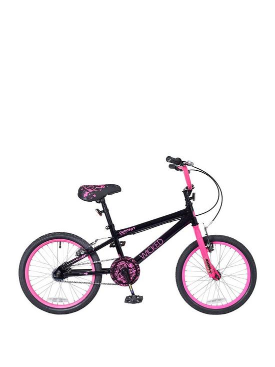front image of concept-wicked-girls-9-inch-frame-18-inch-wheel-bmx-bike-black-pink