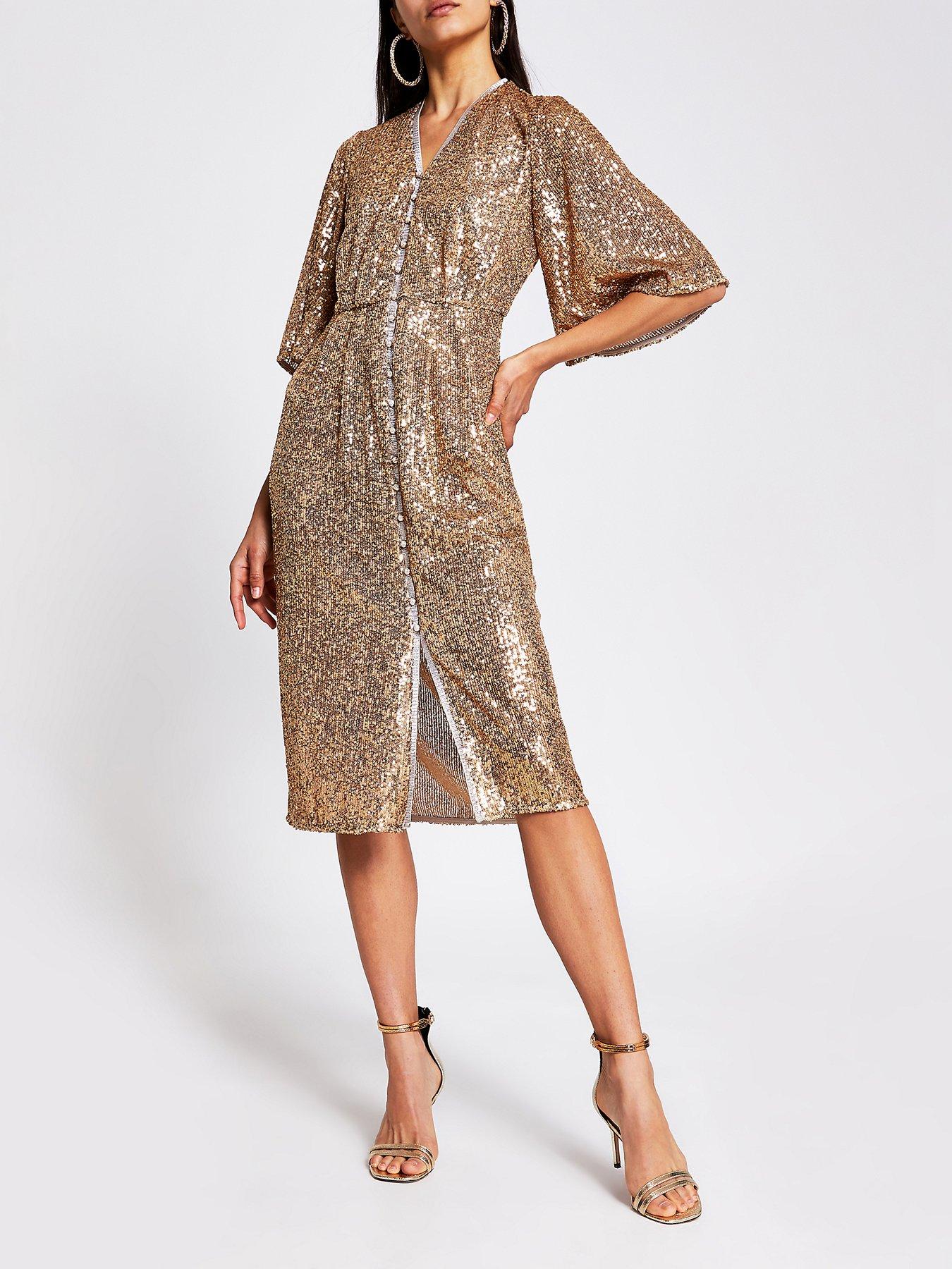 river island sequin embellished midi dress in gold Dresses Images 2022 Page 2