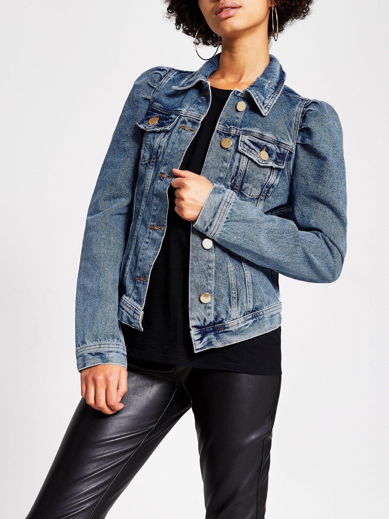 jean jacket puff shoulders