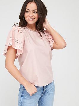 River Island River Island Broderie Sleeve Top - Pink Picture