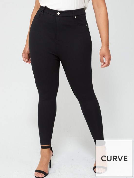 front image of v-by-very-curve-power-stretch-sculpting-high-waistnbsptrousers-black