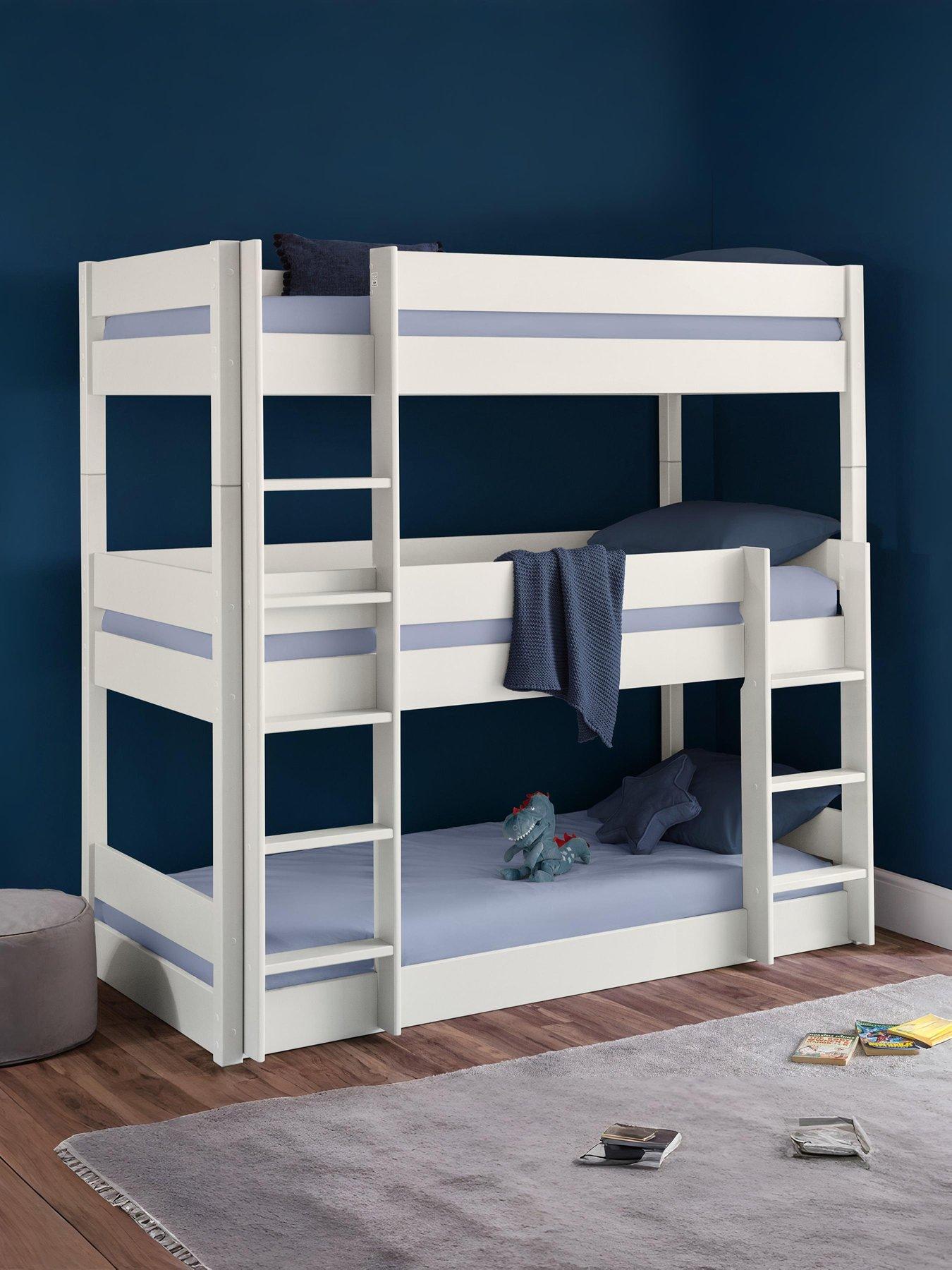 undefined Trio Triple Stacker Bunk Bed with Spring Mattress Option - White