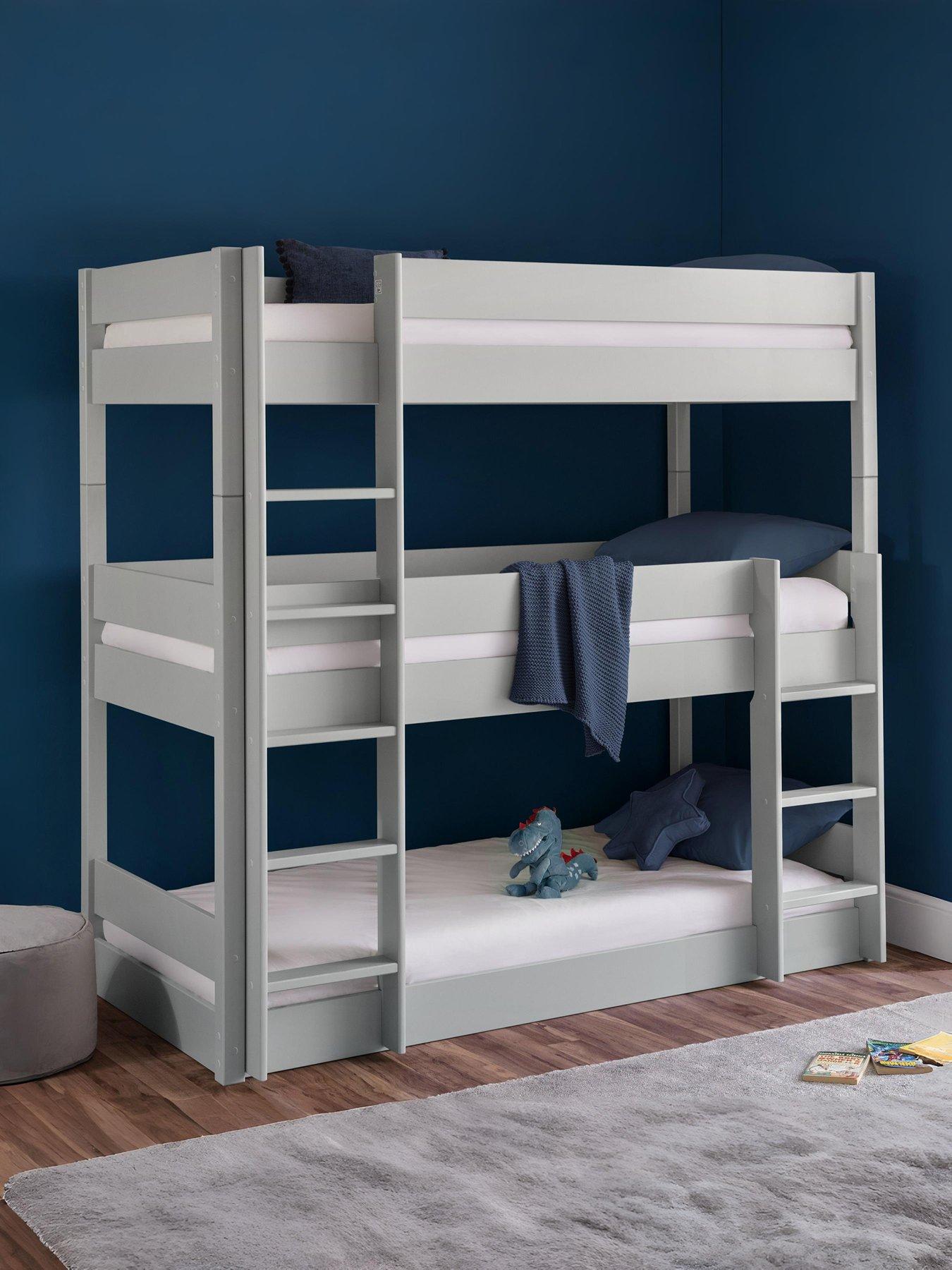 Julian Bowen Trio Triple Stacker Bunk Bed with Spring Mattress Option - Light Grey