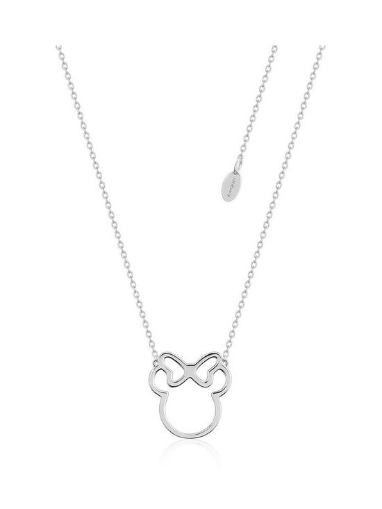 front image of disney-sterling-silver-minnie-mouse-outline-necklace