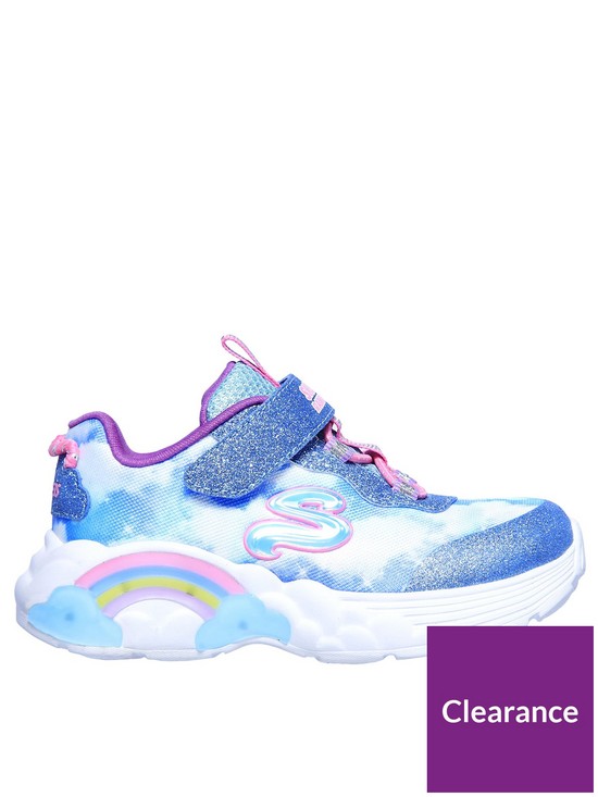 back image of skechers-girls-rainbow-racer-lighted-rainbow-gore-andnbspstrap-cloud-print-trainer-blue