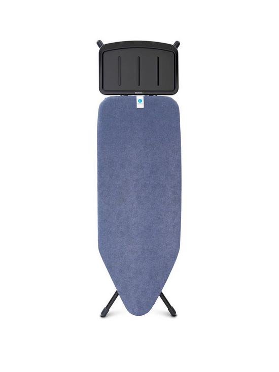 front image of brabantia-ironing-board-c-with-black-denim-print-cover