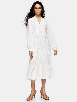 Topshop Topshop Tiered Chuckon Midi Dress - Ivory Picture