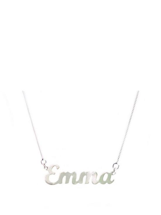 front image of love-gold-9ct-white-gold-personalised-name-script-necklace
