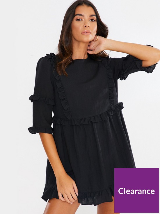 front image of in-the-style-x-lorna-luxe-girls-girl-ruffle-mini-dress-black