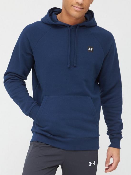 front image of under-armour-trainingnbsprival-fleece-hoodie-navywhite