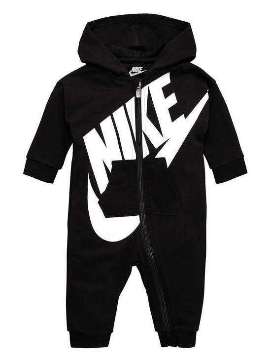 front image of nike-baby-french-terry-coverall-black