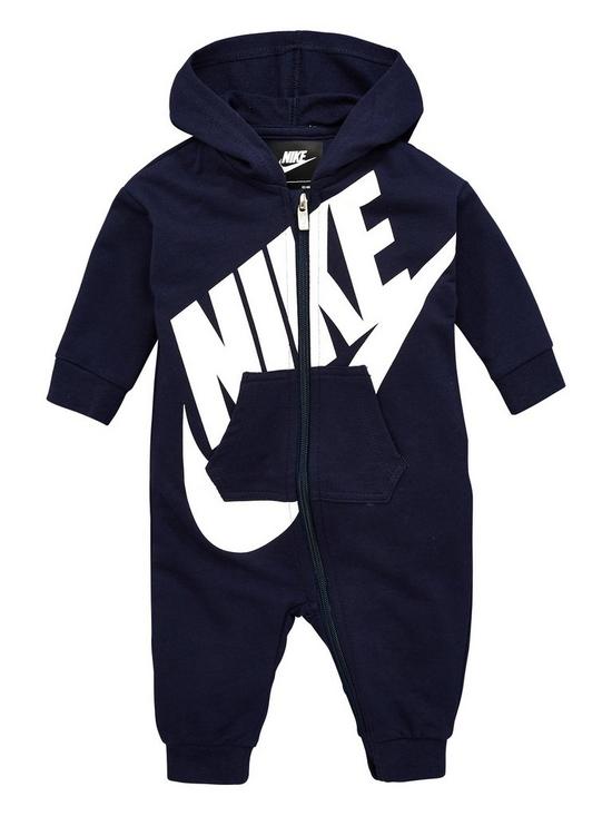 front image of nike-baby-french-terry-coverall-navy