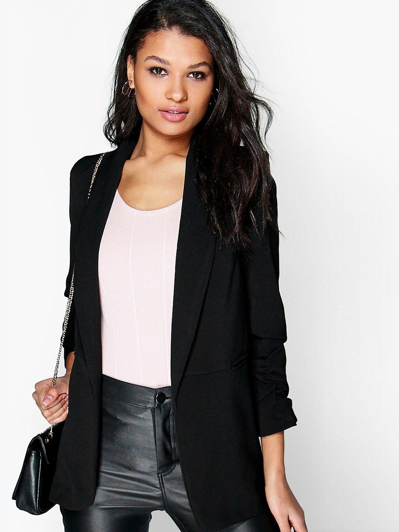 boohoo ruched sleeve blazer