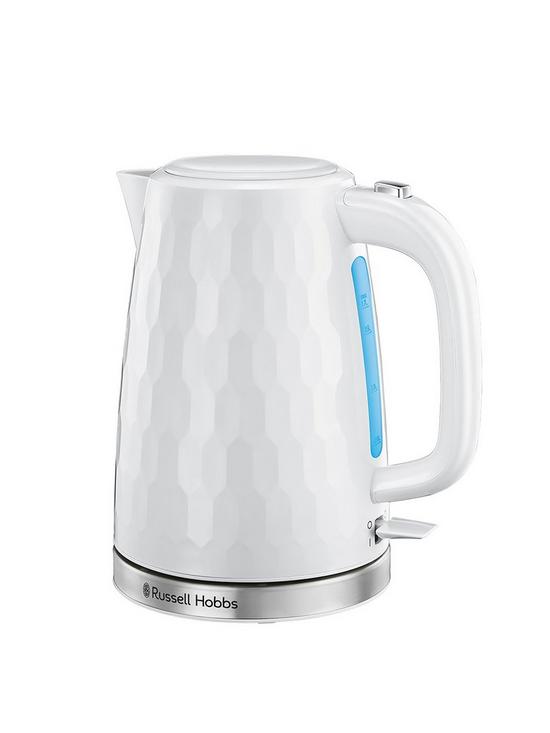 front image of russell-hobbs-honeycomb-white-plastic-kettle-26050
