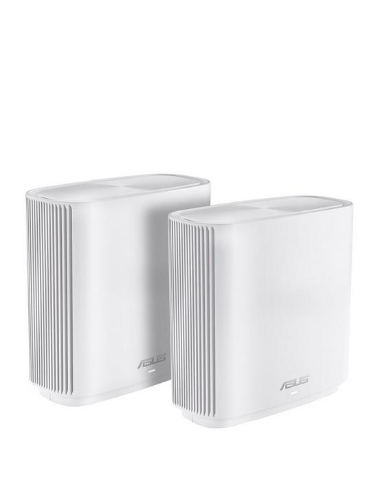 front image of asus-zenwifi-xt8-2-pack-wifi-6-ax6600-whole-home-wifi-tri-band-mesh-system-ps5-compatible