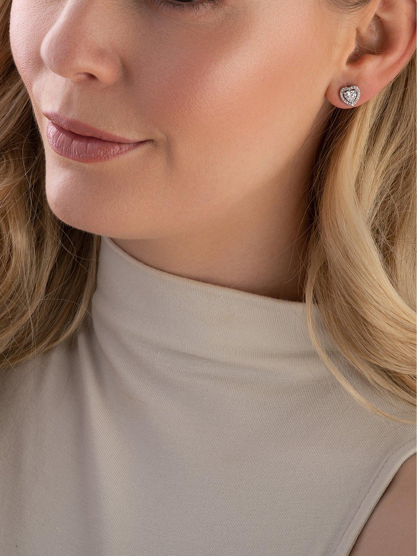  image of beaverbrooks-silver-cubic-zirconia-heart-earrings
