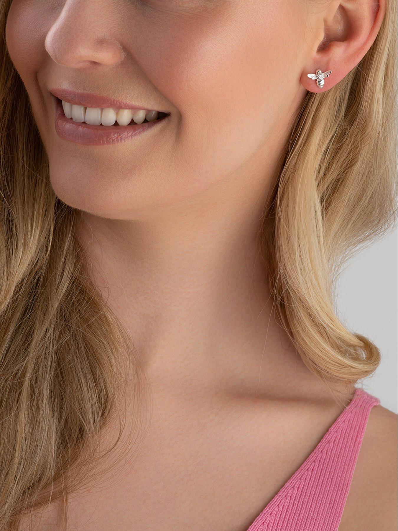 Image 2 of 4 of Beaverbrooks Silver Cubic Zirconia Bumble Bee Stud Earrings